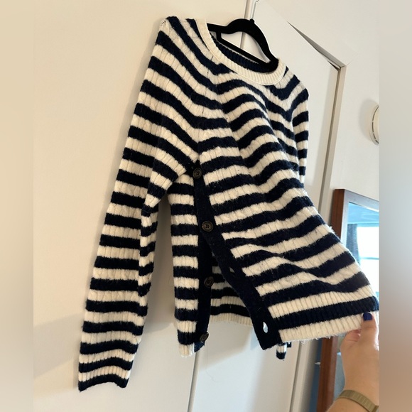 J.Crew Navy and White Striped Cableknit Sweater - Picture 3 of 6